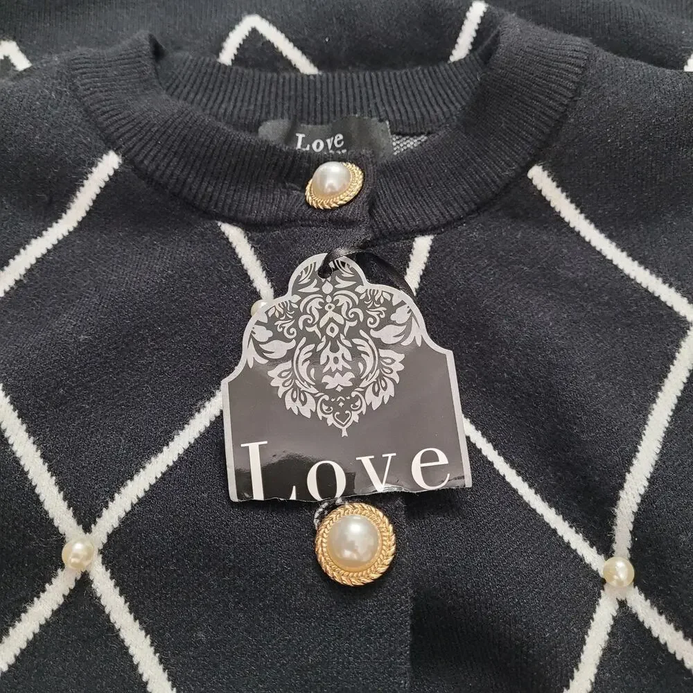 NWT Love Ever After Womens Black Diamond Knitted Cardigan Sweater Size M Preppy - Picture 6 of 10